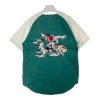 Looney Tunes ルーニー・テューンズ 90s ワーナーブラザーズ キャラ集合 ベースボールシャツ 刺繍 グリーン sizeXS 瑞穂店