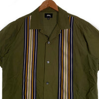 STUSSY ステューシー STRIPED KNIT PANEL SHIRT ストライプ ニットパネル シャツ 半袖 シャツ カーキ Size M 福生店