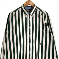 TOMMY HILFIGER トミーヒルフィガー ストライプ ボタンダウンシャツ ホワイト グリーン Size L 福生店