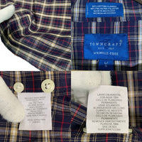 80's TOWNCRAFT タウンクラフト ボタンダウンチェックシャツ コットンポリ ネイビー Size L 福生店