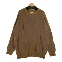 NEIGHBORHOOD ネイバーフッド 21SS SAVAGE . CREW / CA-KNIT LS ダメージ加工 クルーネックセーター カーキ コットン アクリル 211FUNH-KNM01 Size XL 福生店