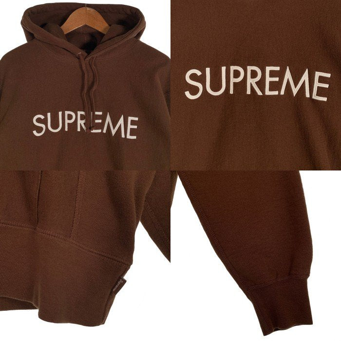 SUPREME シュプリーム 22AW Capital Hooded Sweatshirt キャピタル プルオーバースウェットパーカー ブラウン 刺繡  Size M 福生店