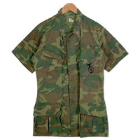 60's U.S.ARMY 米軍 Jungle Fatigue Jacket ジャングルファテイーグジャケット 半袖 シャツ 68年会計 ウッドランドカモ 8415-945-7656 Size M-R 福生店