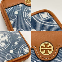 Tory Burch トリーバーチ 二つ折り財布 ラウンドジップ デニム調 ブルー系 瑞穂店