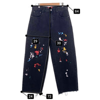 Mutimer ペンキ加工 ブラックデニム ワイドパンツ 裾カットオフ Size 32 福生店