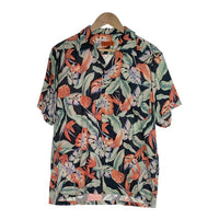 CALEE キャリー オープンカラーレーヨンシャツ アロハ ブラック ハイビスカス Size L 福生店