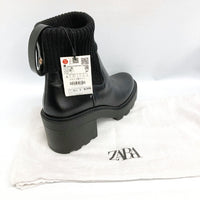 ZARA ザラ タグ付き トラックソールリブソックスブーツ 2164 310 800 ブラック size39 瑞穂店