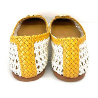 TORY BURCH トリーバーチ レザー編み込み フラットシューズ イエロー ホワイト Size US7 (24cm) 瑞穂店