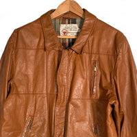 80's Sears シアーズ ジップアップ レザージャケット ブラウン 裾リブ ウールチェックライナー Size 44 X-TALL 福生店