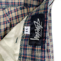 80's STUSSY ステューシー コットン チェック柄 1タックスラックス パンツ ベージュ ネイビー USA製 黒タグ Size 31 福生店