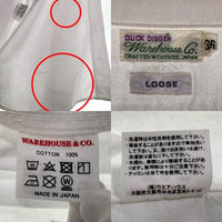 WAREHOUSE ウエアハウス 3035 TRIPLE STITCH WORK SHIRT LOOSE-FIT ワークシャツ 長袖 ホワイト マチ付き Size 36 福生店