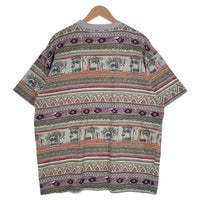 80's STUSSY ステューシー オーバープリント ボーダーポケットTシャツ 総柄 マルチ USA製 黒タグ Size L 福生店