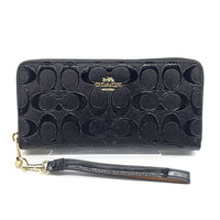 COACH コーチ CV413 シグネチャー パテントレザー ラウンドファスナーウォレット 長財布 ブラック ストラップ 福生店