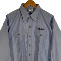 90's DSCP U.S.NAVY ユーティリティ ワークシャツ 長袖 ライトブルー 98年会計 Size XXL-40SL 福生店