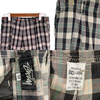 80's STUSSY ステューシー コットン チェック柄 1タックスラックス パンツ ブラック グレー USA製 黒タグ Size 32 福生店