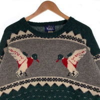 80's WOOLRICH ウールリッチ ノルティック柄 アヒル ニット セーター グリーン グレー Size M 福生店