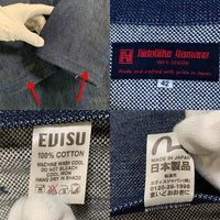 EVISU エヴィス Hidehiko Yamane 刺し子 3B テーラードジャケット インディゴ エルボーパッチ カモメピンズ付 青ペンキ Size 42 福生店