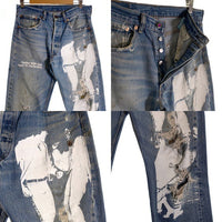 better with age ベターウィズエイジ Levi's リーバイス 501 デニムパンツ プリント 刺繡 Recycled Garment インディゴ ダメージ Size 32 福生店