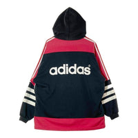 adidas アディダス デサント製 カラー切替 プルオーバーパーカー ブラックxレッド sizeM-L★汚れ有 瑞穂店