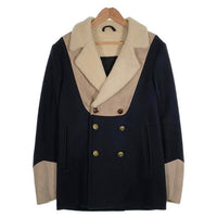 Maison Martin Margiera 10 メゾンマルタンマルジェラ 11AW ウール ムートン切替 ダブルブレスト コート ネイビー ベージュ Size 44 福生店