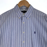 Ralph Lauren ラルフローレン BLAKE ボタンダウン ストライプシャツ ホワイト ネイビー TWO-PLY COTTON Size L 福生店