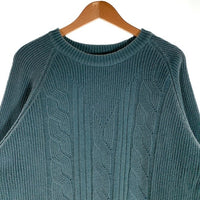 ARMANI JEANS アルマーニジーンズ ウール ポリエステル ケーブルニットセーター クルーネック ラグラン グリーン イタリア製 Size L 福生店