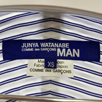 JUNYA WATANABE COMME des GARCONS ジュンヤワタナベ コムデギャルソン WG-B020 21SS 多素材パッチワーク ストライプ柄 長袖シャツ ホワイト ブルー sizeXS 瑞穂店