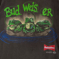 90's Budweiser バドワイザー YOUR PAD OR MINE? スリーフロッグス プリントTシャツ フェードブラック Changes USA製 1995コピーライト Size XL 福生店
