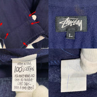 80's STUSSY ステューシー コットン オープンカラーフランネルシャツ プレーン ネイビー USA製 黒タグ Size L 福生店