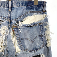 INNOCENCENYC イノセンスニューヨーク ダメージ加工 デストロイレザー デニムパンツ ライトブルー リーバイスリメイク INDELE01 Size 33 福生店