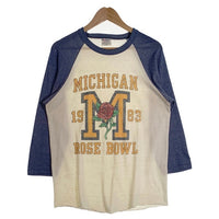 80's MICHIGAN ROSE BOWL 1983 ラグランスリーブカットソー 七分袖 ホワイト ネイビー Hanes USA製 Size L 福生店
