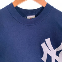 90's majestic マジェスティック Newyork Yankees ニューヨークヤンキース チームロゴ プリント #7 半袖 Tシャツ ネイビー USA製 Size L相当 福生店