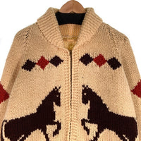 60's ジップアップ カウチンセーター ショールカラー ホース アーガイル ナチュラル C&Cファスナー Size S 相当 福生店