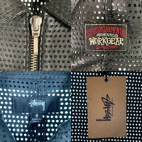 STUSSY ステューシー ZIP SHIRT PERFORATED LEATHER ジップアップ シープレザーシャツ パンチング 長袖 ブラック 24M1110322 Size S 福生店