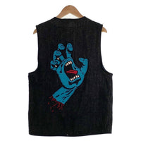 One Piece Of Rock ワンピースオブロック ブラックデニム ベスト 月桂樹ボタン サンタクルーズ刺繡 激レア Size XL 福生店