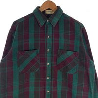 90's ST JOHN’S BAY セントジョーンズベイ チェック フランネルシャツ グリーン パープル USA製 Size M 福生店