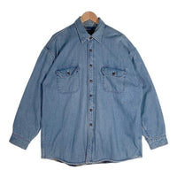 WORLD ISLAND ワールドアイランド 裏地ブランケット 裏地キルティング 長袖 デニム シャツ ライトブルー Size XL 福生店