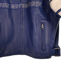 ICON MOTOSPORT アイコン モトスポーツ パンチングレザー ライダースジャケット レーシング 肩パッド ネイビー Size S (38-40) 福生店