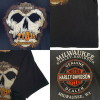 HARLEY-DAVIDSON ハーレーダビッドソン 110th Anniversary スカル エンブレム プリントTシャツ ブラック Size 2XL 福生店
