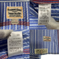 Pherrow's フェローズ シアサッカー ラウンドヨーク ストライプワークシャツ バンドカラー ブルー Size M 福生店