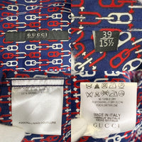 Gucci グッチ チェーン総柄プリント コットンシャツ ネイビー Size 39 福生店