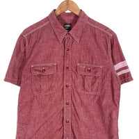 MOMOTARO JEANS 桃太郎ジーンズ シャンブレー ワークシャツ 半袖 レッド Size 42 福生店