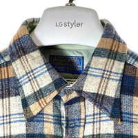 PENDLETON ペンドルトン 70's USA製 ウールシャツ 片ポケット ベージュxブルー sizeM 瑞穂店