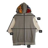A BATHING APE ア ベイシング エイプ シャーク 半袖 フード付き バーシティージャケット スタジアムジャケット スタジャン グレー ホワイト Size XL 福生店