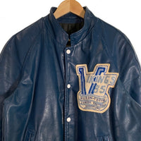 80's~ オールレザー スタジャン アワードジャケット ネイビー VIKINGS スナップボタン ワッペン Size 44 福生店