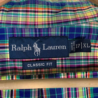 RALPH LAUREN ラルフローレン 長袖 ボタンダウンシャツ チェック イエロー ブルー Size 17/XL 福生店