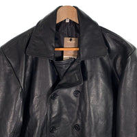 FORCES JACKETS Leather NAVY PEA COAT レザーネイビーピーコート ブラック ボタン1個欠品 Size L 福生店