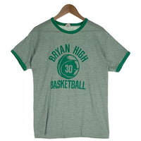 70's Russell ラッセルアスレチック BRYAN HIGH BASKETBALL プリント リンガーTシャツ 霜降りグリーン USA製 Size L 福生店