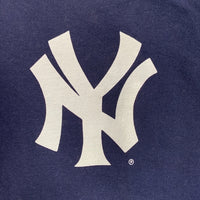 90's majestic マジェスティック Newyork Yankees ニューヨーク ヤンキース 半袖 チームロゴ プリント Tシャツ ネイビー USA製 Size L 福生店