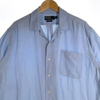 90`s Polo Ralph Lauren ポロ ラルフローレン CALDWELL リネン シルク オープンカラーシャツ 半袖 ライトブルー 裾ポニー刺繡 Size L 福生店